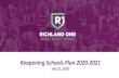 Reopening Schools Plan 2020-2021 · 2020-07-21 · CDC Guiding Principles • Lowest Risk: Full sized, in-person classes, activities, and events.Students are not spaced apart, share