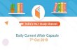 Daily Current Affair Capsule 7th Oct 2019 - WiFiStudy.com · 2019-10-05 · C.Shri Simran Saheb Express ... Harsh Vardhan and Harsimrat Kaur Badal flagged off 'Sarbat Da Bhala Express'