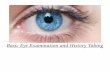 Basic Eye Examination and History Taking · AIMS OF THE LECTURES Basic understanding of eye anatomy and physiology To develop a frame work for history taking and examination of the