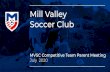 Mill Valley Soccer Club...Bring a soccer ball to training (size 4 for U12 & younger, size 5 for U13 & older) Wear grey or white jersey; bring red and blue shirts Wear a mask! Bring