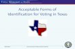 Acceptable Forms of Identification for Voting in Texas...Texas Driver’s License Photograph: Texas law requires the ID to have a photograph of the voter. Expiration Date: Per 63.0101