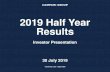 2019 Half Year Results...2019/07/30  · Investor Presentation 30 July 2019 Half Year results ended 30 June 2019 Table of contents Results Summary Sales Results ‒ By region ‒ By