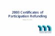 2003 Certificates of Participation Refunding2003 Certificates of Participation Original amount of $25,145,000 • $14,520,000 outstanding • Refunded 1993 bonds Final maturity in