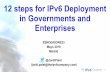 12 steps for IPv6 Deployment in Governments and Enterprises · 2019. 5. 16. · Services IPv4-only NAT NAT DNS-5 How to Approach it with IPv6 ... •On-site hands-on •Make sure