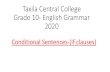 Taxila Central College Grade 10- English Grammar · Grade 10- English Grammar 2020 Conditional Sentences-(If clauses) Conditional sentences are used to guess about 1) What could happen