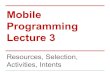 Mobile Programming Lecture 3 - ww2.cs.fsu.eduww2.cs.fsu.edu/~yannes/lectures/lect03.Resources.Selection.Activiti… · Lecture 3 Resources, Selection, Activities, Intents . ... Referencing