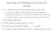 Naming and Writing Formulas for Acids! · 2011. 6. 29. · Naming and Writing Formulas for Acids! •1st –determine if the compound is an acid –a. If you are given a formula,