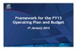 Framework for the FY13 Operating Plan and Budget · Operating Plan and Budget 17 January 2012. FY13 Budget Process ... development of the FY13 Operating Plan and Budget. ... management