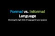 Formal vs. Informal Language - Weeblymrscarllsrhs2016.weebly.com/uploads/7/9/8/4/...Formal vs. Informal Formal language is… •Proper •Academic •Official, legal •Grammatically