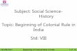 Subject: Social Science- History Topic: Beginning of ... · in Chennai. • In 1661, the Company got Mumbai from the British Prince Charles II who received it from the Portuguese