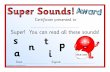 Super! You can read all these sounds! s t p n · 2020. 7. 24. · You can read all these sounds! Certificate presented to Date: Signed: Nice one! ure ur ear oi air ow er. Super Sounds!
