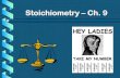 Stoichiometry Ch. 9apchemistrywestallegheny.weebly.com/uploads/1/1/9/7/... · 2019. 5. 13. · Percent Yield • The theoretical yield is the maximum amount of product that can be