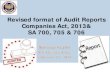 Revised format of Audit Reports Companies Act, 2013& SA 700, 705 … · 2019. 12. 13. · SA 700 Forming an opinion and Reporting on Financial Statements SA 705 Modifications to the