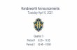 Handsworth Announcements