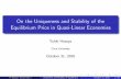 On the Uniqueness and Stability of the Equilibrium Price ...
