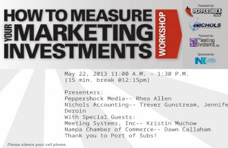 How to Measure your Marketing Investments,  2013 Workshop on Marketing ROI