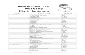 List of Book Titles to Use With Writers Workshop Mini Lessons
