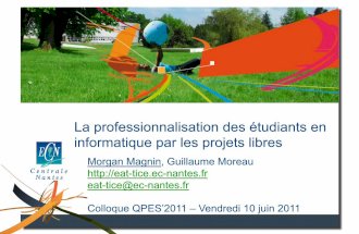 La professionnalisation des étudiants en informatique par les projets libres, diaporama réalisé pour la présentation de l'article éponyme à QPES'2011