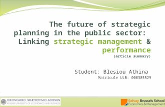 The future of strategic planning in the public sector (poister 2010 article summary) Solvay - ULB
