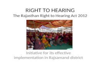 Implementation of Right to Hearing Act 2012 in Rajsamand, Rajasthan.
