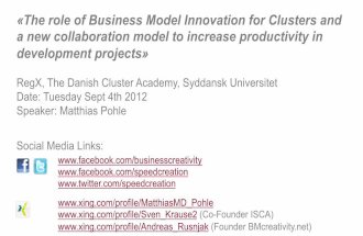 Presentation at RegX on Business Model Innovation and Speed Creation 20120904
