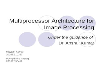 Multiprocessor Architecture for Image Processing Under the guidance of Dr. Anshul Kumar Mayank Kumar 2006EE10331 Pushpendre Rastogi 2006EE50412.