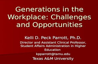 Generations in the Workplace: Challenges and Opportunities Kelli D. Peck Parrott, Ph.D. Director and Assistant Clinical Professor, Student Affairs Administration.