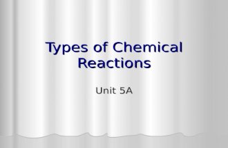 Types of Chemical Reactions Unit 5A. Synthesis Reaction 2 or more substances combining to form a single compound 2 or more substances combining to form.