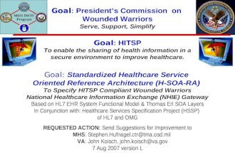 MHS IM/IT Program Goal : Presidents Commission on Wounded Warriors Serve, Support, Simplify Goal: Standardized Healthcare Service Oriented Reference Architecture.