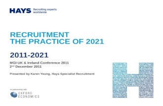 In partnership with RECRUITMENT THE PRACTICE OF 2021 2011-2021 MGI UK & Ireland Conference 2011 2 nd December 2011 Presented by Karen Young, Hays Specialist.