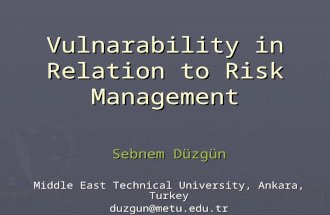 Vulnarability in Relation to Risk Management Sebnem Düzgün Middle East Technical University, Ankara, Turkey duzgun@metu.edu.tr.