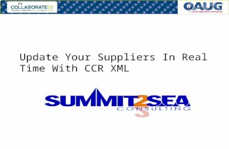 Update Your Suppliers In Real Time With CCR XML. Introduction Bryan Eckle bryan.eckle@sum2sea.com President and Founder of Summit2Sea Consulting Specialization.