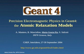 Maria Grazia Pia, INFN Genova Precision Electromagnetic Physics in Geant4: the Atomic Relaxation Models A. Mantero, B. Mascialino, Maria Grazia Pia, S.
