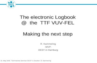10. May 2005 Technisches Seminar DESY in Zeuthen, R. Kammering The electronic Logbook @ the TTF VUV-FEL Making the next step R. Kammering -MVP- DESY in.