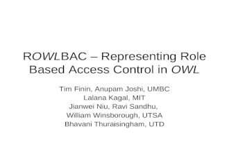 ROWLBAC – Representing Role Based Access Control in OWL Tim Finin, Anupam Joshi, UMBC Lalana Kagal, MIT Jianwei Niu, Ravi Sandhu, William Winsborough,