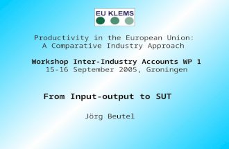 From Input-output to SUT Jörg Beutel Productivity in the European Union: A Comparative Industry Approach Workshop Inter-Industry Accounts WP 1 15-16 September.