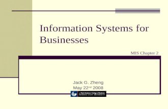 Information Systems for Businesses Jack G. Zheng May 22 nd 2008 MIS Chapter 2.
