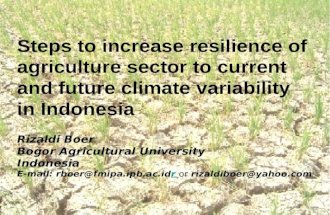Steps to increase resilience of agriculture sector to current and future climate variability in Indonesia Rizaldi Boer Bogor Agricultural University Indonesia.