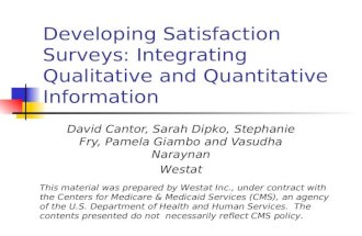 Developing Satisfaction Surveys: Integrating Qualitative and Quantitative Information David Cantor, Sarah Dipko, Stephanie Fry, Pamela Giambo and Vasudha.