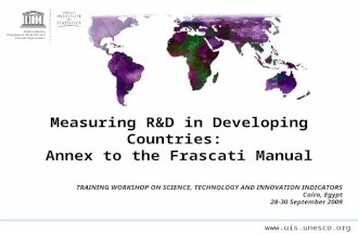 Www.uis.unesco.org Measuring R&D in Developing Countries: Annex to the Frascati Manual TRAINING WORKSHOP ON SCIENCE, TECHNOLOGY AND INNOVATION INDICATORS.