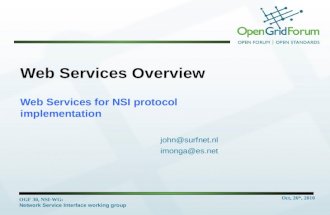 Oct, 26 th, 2010 OGF 30, NSI-WG: Network Service Interface working group Web Services Overview Web Services for NSI protocol implementation john@surfnet.nl.