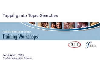 Tapping into Topic Searches John Allec, CRS Findhelp Information Services.