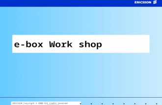 E-box Work shop. ERICSSON Copyright © 2000 All rights reserved presentation e-box workshop 2000/06/20 InfoPanels e-box Internet Local weather forecast.