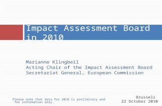 Please note that data for 2010 is preliminary and for information only. Marianne Klingbeil Acting Chair of the Impact Assessment Board Secretariat General,