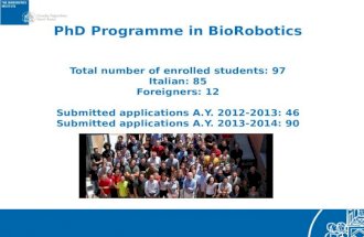 PhD Programme in BioRobotics Total number of enrolled students: 97 Italian: 85 Foreigners: 12 Submitted applications A.Y. 2012-2013: 46 Submitted applications.
