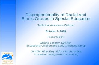 Disproportionality of Racial and Ethnic Groups in Special Education Technical Assistance Webinar October 2, 2009 Presented by: Martha Toomey, Director.