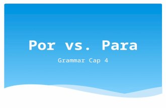 Por vs. Para Grammar Cap 4. Por and Para have the same meaning in English most of the time. Por and Para can change meanings depending on usage. Por and.