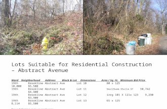 Lots Suitable for Residential Construction – Abstract Avenue Ward Neighborhood Address Block & Lot Dimensions Area / Sq. Ft. Minimum Bid Price 19th BrooklineAbstract.