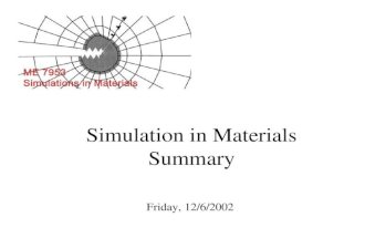 Simulation in Materials Summary Friday, 12/6/2002.