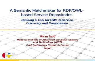 National Institute of Advanced Industrial Science and Technology 1 A Semantic Matchmaker for RDF/OWL- based Service Repositories Mirza Said National Institute.